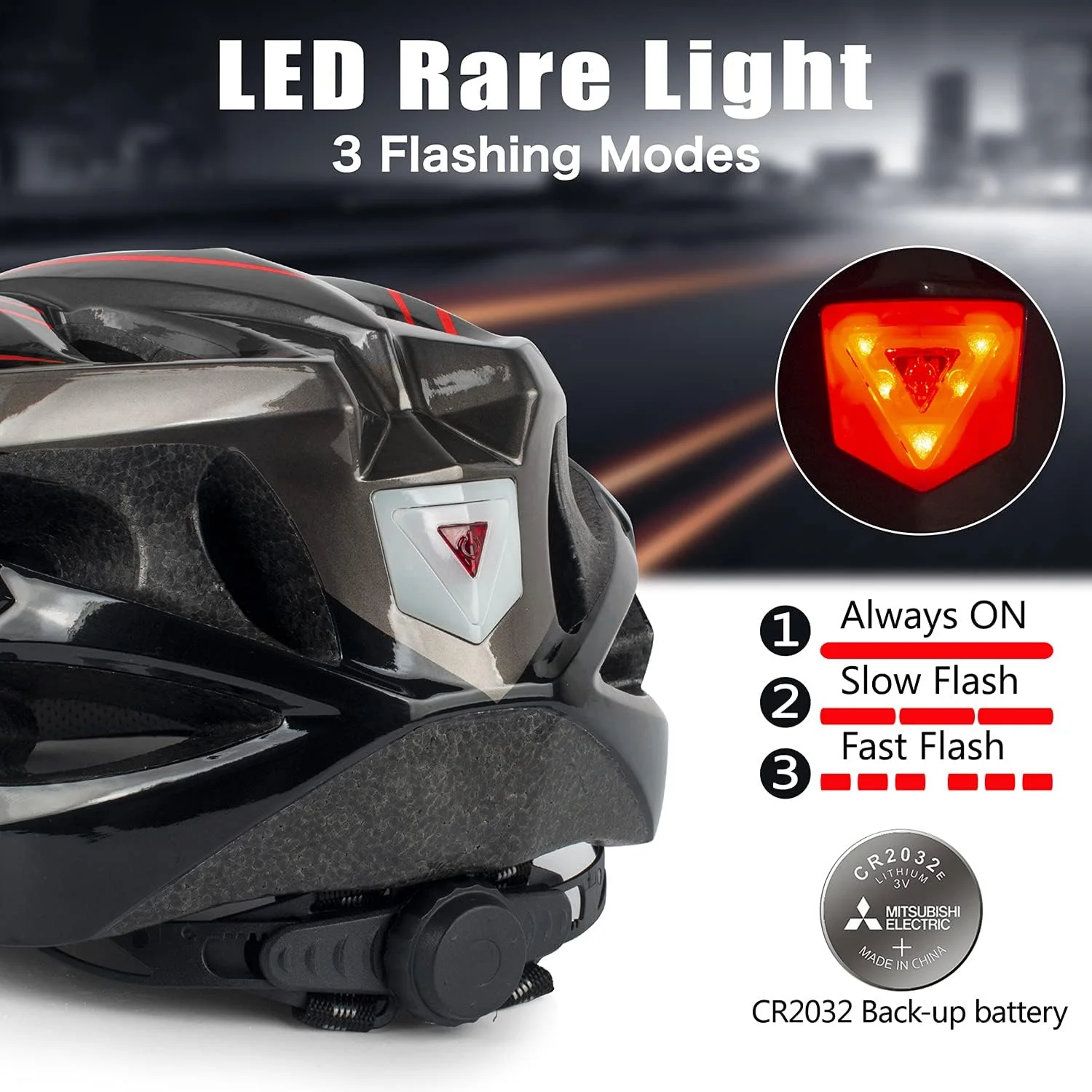 Dettaglio del funzionamento della luce LED del Casco Bici Shinmax con Luce LED e Visiera Magnetica Staccabile