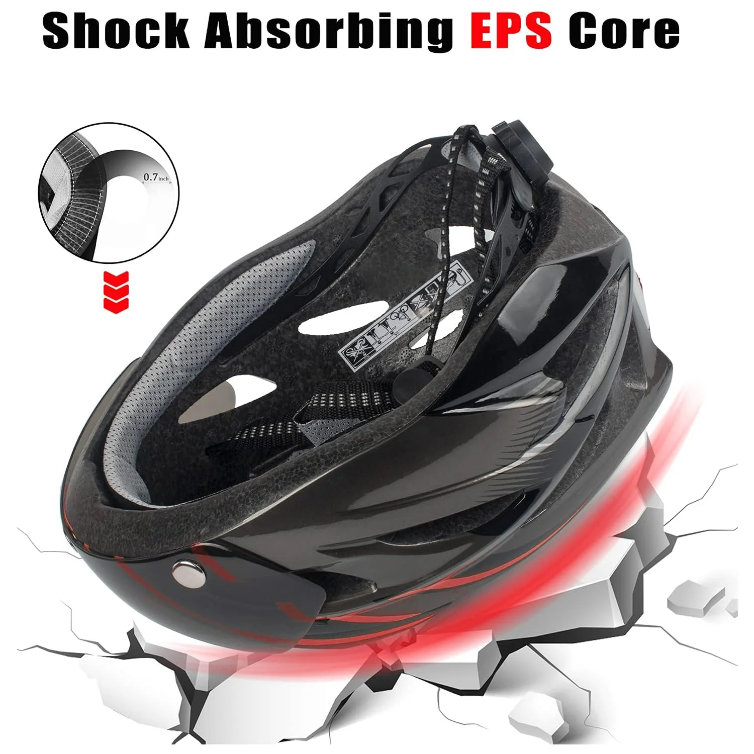 Dettaglio di resistenza agli urti del Casco Bici Shinmax con Luce LED e Visiera Magnetica Staccabile