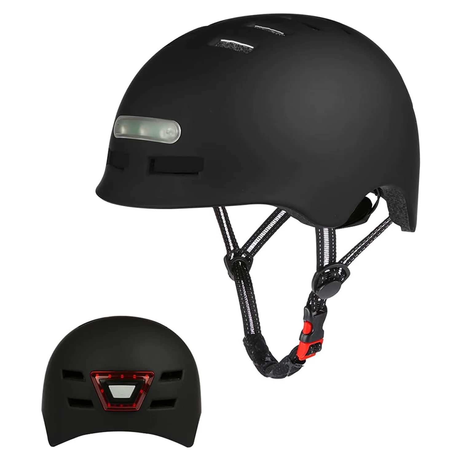 Vista frontale e posteriore del Casco Bici SelfLove con LED integrato anteriore e posteriore