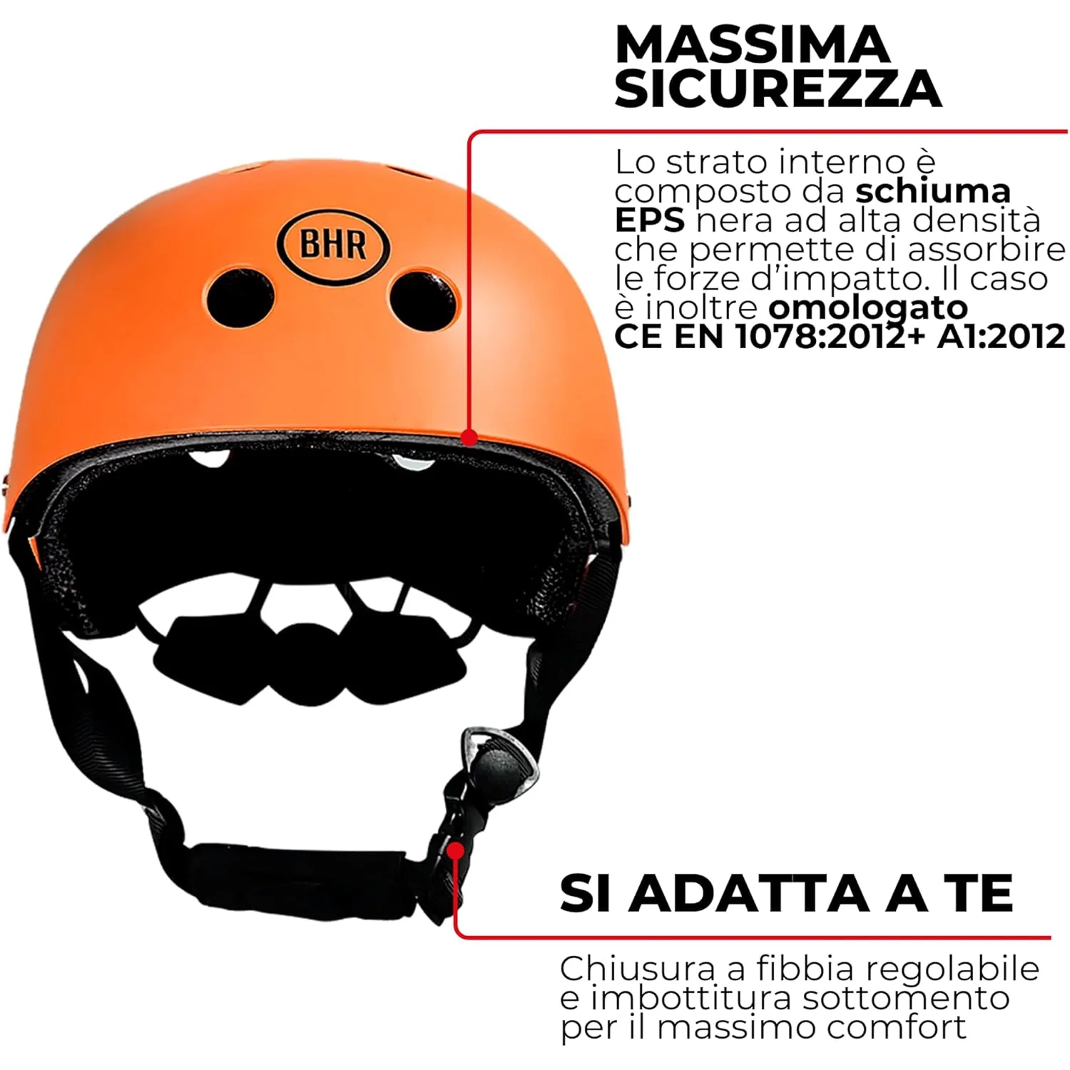 Dettaglio dell'imbottitura interna resistente del Casco Monopattino BHR 837 URBAN Leggero e Regolabile