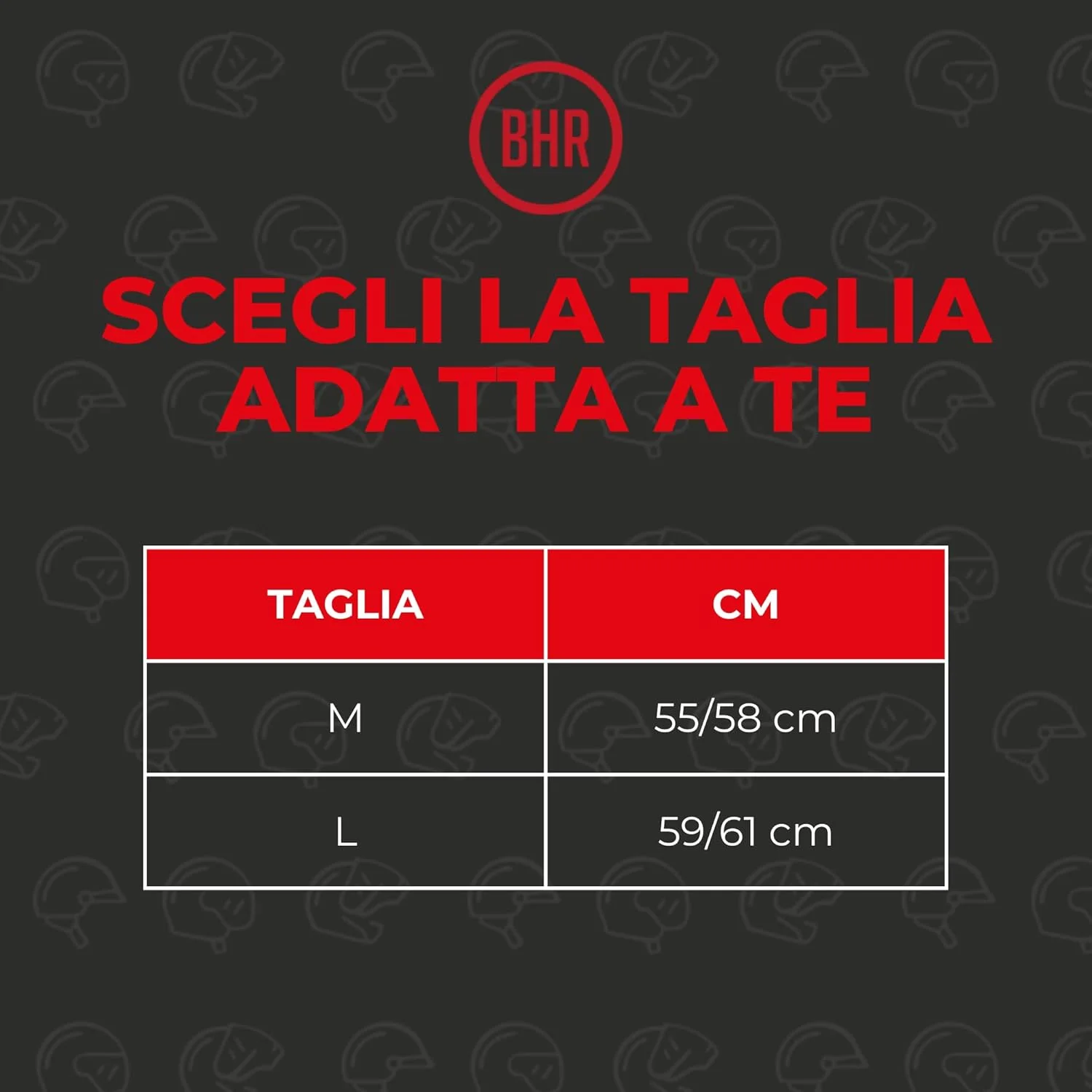Tabella taglie del Casco Monopattino BHR 837 URBAN Leggero e Regolabile