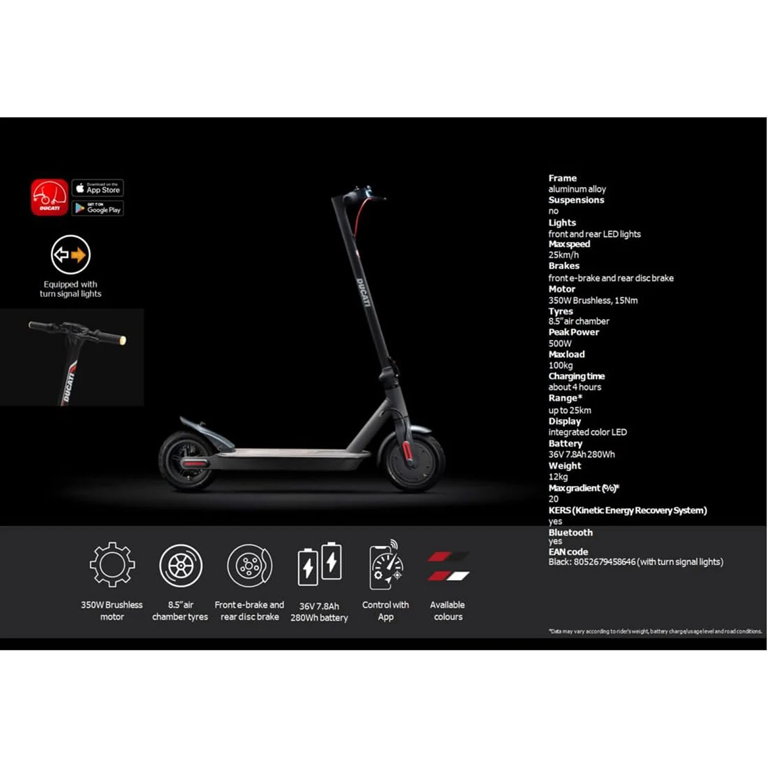 Dettagli tecnici del Monopattino Elettrico Ducati Pro-I Evo