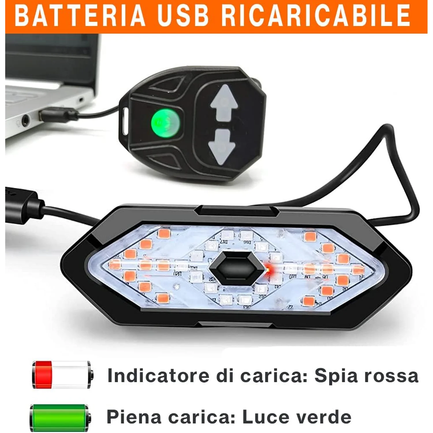 Dettaglio di indicatore di carica della Luce Bici BeWise Posteriore con Frecce e Effetto Sonoro